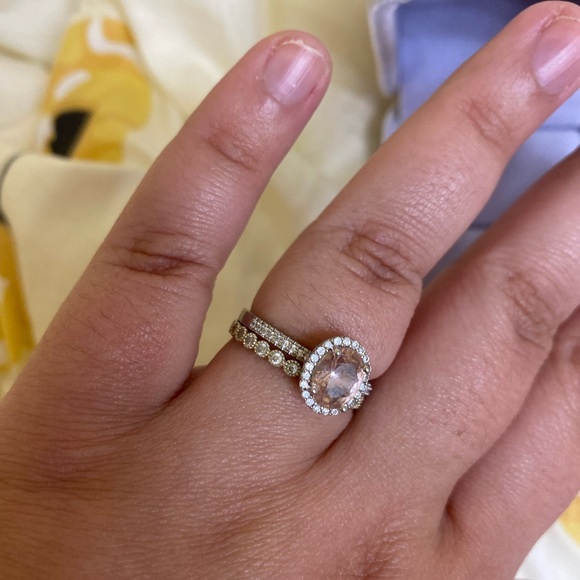 1.2 CT Morganite 925 Sterling Silver Ring with Eternity Band - Picture 14 of 15